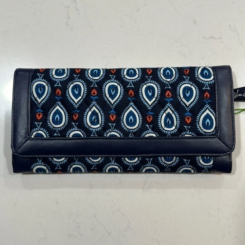 Vera Bradley Marrakesh Motifs Trifold Quilted Wallet in Navy Blue